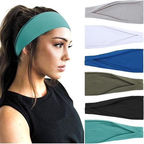 Huachi Boho Headbands for Women Wide Head Bands Yoga Workout Hair Bands for Women's Hair Non Slip Summer Womens Headbands Hair Accessories 6 Pack in Kuwait
