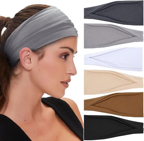 Huachi Boho Headbands for Women Wide Head Bands Yoga Workout Hair Bands for Women's Hair Non Slip Summer Womens Headbands Hair Accessories 6 Pack in Kuwait