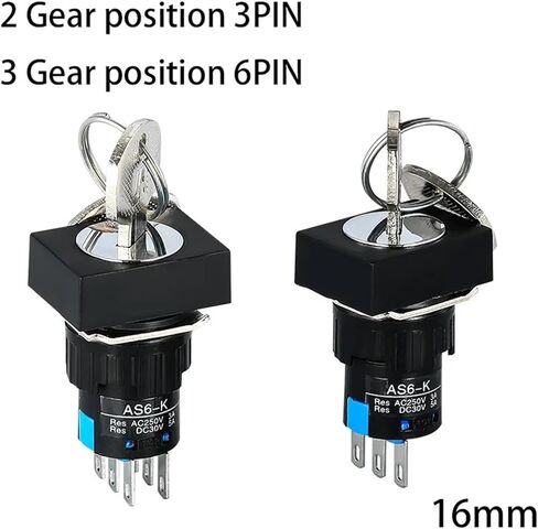 1pcs Key Knob Button Switch LA16Y-11Y/2 22Y, Second and Third Gear Start Stop Opening 16mm(3 Gear 6PIN) in Saudi Arabia