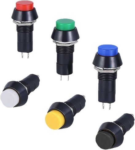 6 PCS,Momentary/Locking,PBS-11A/B,2 Pin,Mini Round Push Button Switch,Electrical Equipment,12MM Panel Hole,3A 250VAC/1A 125VAC(Green,SELF Reset_6 PCS) in Saudi Arabia