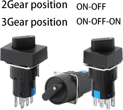 1pcs 16mm 2 3 Positions Latching Self Lock 3/6 pins Push Rotary Button Switch Round Selector Switch Round/Square/Rectangular Head(2 Gear Position,1NO1NC 3PIN_Rectangle) in Saudi Arabia