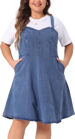 Agnes Orinda Plus Size Denim اللباس الكلي للنساء قابلة للتعديل Summer A-Lip Line Jean مع جيوب in Saudi Arabia
