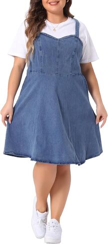 Agnes Orinda Plus Size Denim اللباس الكلي للنساء قابلة للتعديل Summer A-Lip Line Jean مع جيوب in Saudi Arabia