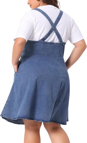 Agnes Orinda Plus Size Denim اللباس الكلي للنساء قابلة للتعديل Summer A-Lip Line Jean مع جيوب in Saudi Arabia