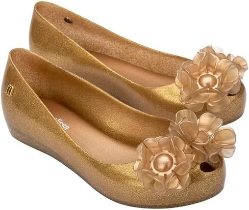 mini melissa Ultragirl Springtime Ballet Flats for Girls - Comfortable & Cute Peep Toe Jelly Flat Shoes with Flower Bows, Jelly Shoes for Kids, Red, 1 in Kuwait