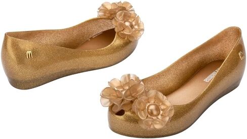 mini melissa Ultragirl Springtime Ballet Flats for Girls - Comfortable & Cute Peep Toe Jelly Flat Shoes with Flower Bows, Jelly Shoes for Kids, Red, 1 in Kuwait