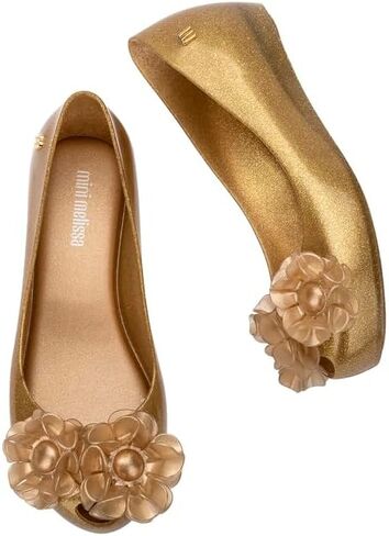 mini melissa Ultragirl Springtime Ballet Flats for Girls - Comfortable & Cute Peep Toe Jelly Flat Shoes with Flower Bows, Jelly Shoes for Kids, Red, 1 in Kuwait