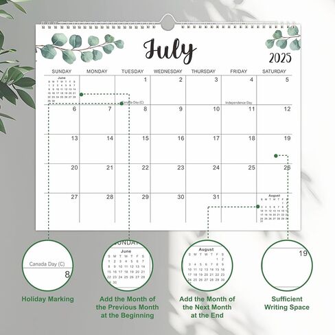 2025-2026 Wall Calendar, 18 Monthly Calendar from Jan. 2025 to Jun. 2026, 15" x 12" Hanging Colorful Calendar with Spiral Binding - Perfect for Planning in Kuwait