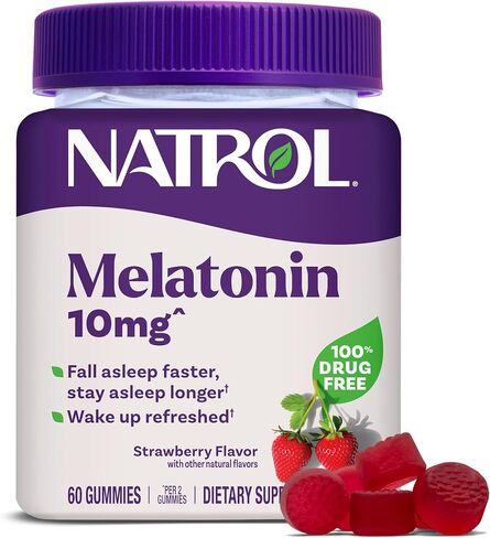 Natrol Melatonin Gummies, Sleep Support for Adults, 10 mg Melatonin Supplement for Sleeping, 60 Strawberry-Flavored Gummies, Up to a 30 Day Supply in Saudi Arabia