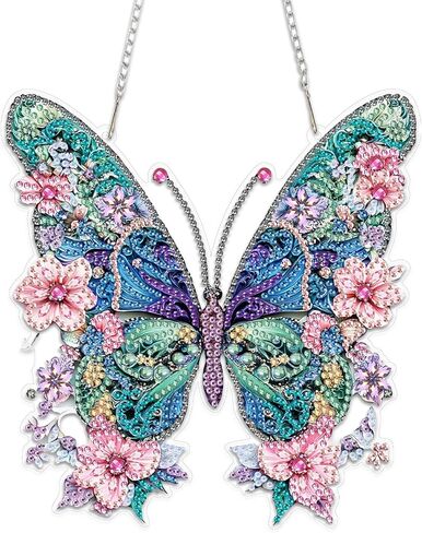 MEIYUDA Diamond Painting Kits, DIY Diamond Art Window Hanging Ornament for Adults, Dragonfly and Flowers Special Shape Rhinestone Pendant, Crystal Gem Art Craft for Home Garden Wall Decor and Presents in Saudi Arabia
