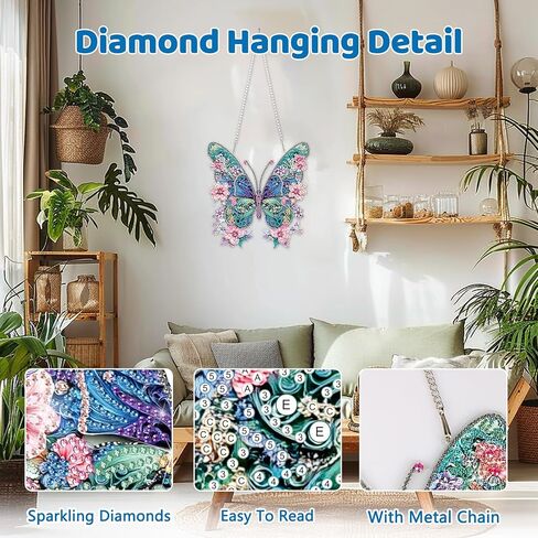 MEIYUDA Diamond Painting Kits, DIY Diamond Art Window Hanging Ornament for Adults, Dragonfly and Flowers Special Shape Rhinestone Pendant, Crystal Gem Art Craft for Home Garden Wall Decor and Presents in Saudi Arabia