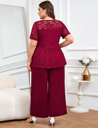 ZOMVA 1X-4X Plus Size Mother of Bride Groom Pant Suits Elegant Lace Short Sleeve Pantsuits 2 Piece Sets Formal Wedding Guest in Saudi Arabia