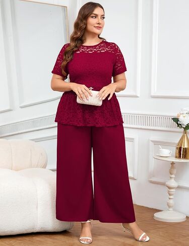 ZOMVA 1X-4X Plus Size Mother of Bride Groom Pant Suits Elegant Lace Short Sleeve Pantsuits 2 Piece Sets Formal Wedding Guest in Saudi Arabia