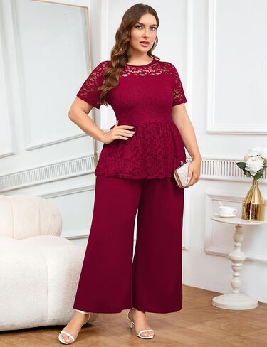 ZOMVA 1X-4X Plus Size Mother of Bride Groom Pant Suits Elegant Lace Short Sleeve Pantsuits 2 Piece Sets Formal Wedding Guest in Saudi Arabia