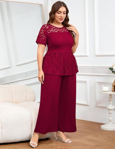 ZOMVA 1X-4X Plus Size Mother of Bride Groom Pant Suits Elegant Lace Short Sleeve Pantsuits 2 Piece Sets Formal Wedding Guest in Saudi Arabia