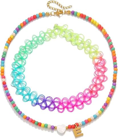 bodyj4you 2pc قلادة قلادة أولية للأطفال - خطاب قلادة القلب سحر Goldtone Y2K Boho ذوي الخطر - هدية شخصية مراهقة الفتيات المجوهرات - المجوهرات - إجازة الشاطئ الإكسسوارات الصيفية in Kuwait