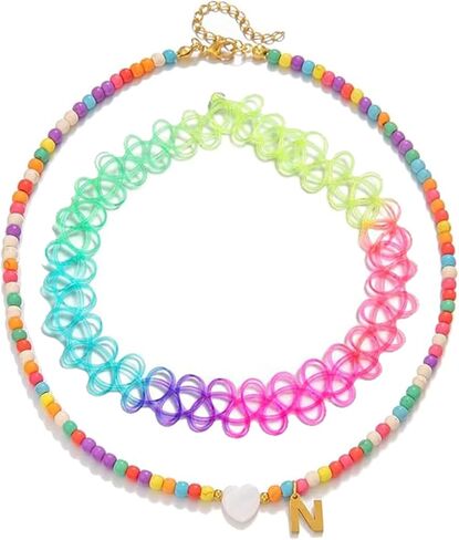 bodyj4you 2pc قلادة قلادة أولية للأطفال - خطاب قلادة القلب سحر Goldtone Y2K Boho ذوي الخطر - هدية شخصية مراهقة الفتيات المجوهرات - المجوهرات - إجازة الشاطئ الإكسسوارات الصيفية in Kuwait