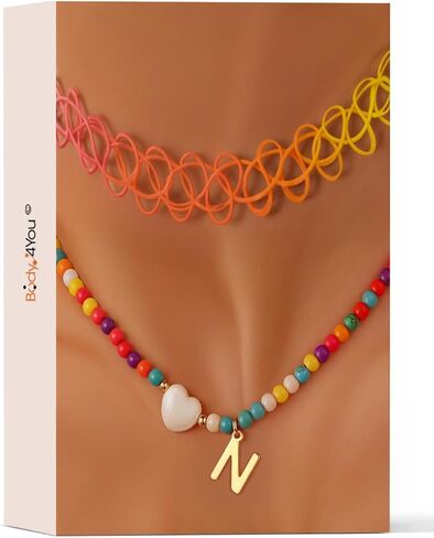 bodyj4you 2pc قلادة قلادة أولية للأطفال - خطاب قلادة القلب سحر Goldtone Y2K Boho ذوي الخطر - هدية شخصية مراهقة الفتيات المجوهرات - المجوهرات - إجازة الشاطئ الإكسسوارات الصيفية in Kuwait