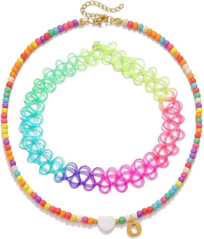 bodyj4you 2pc قلادة قلادة أولية للأطفال - خطاب قلادة القلب سحر Goldtone Y2K Boho ذوي الخطر - هدية شخصية مراهقة الفتيات المجوهرات - المجوهرات - إجازة الشاطئ الإكسسوارات الصيفية in Kuwait