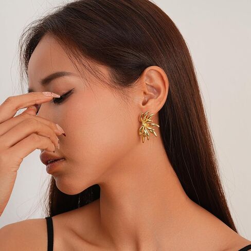 Sylph Statement Earrings for Women Trendy large Chunky Gold Earrings Boho Gold Plated Sun Ray Earrings Simple Big Dangle Drop Stud Earrings Hypoallergenic Fashion Jewelry Gifts for Women Girls in Saudi Arabia