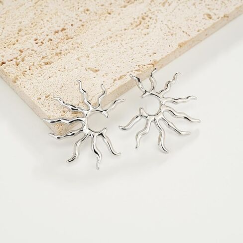 Sylph Statement Earrings for Women Trendy large Chunky Gold Earrings Boho Gold Plated Sun Ray Earrings Simple Big Dangle Drop Stud Earrings Hypoallergenic Fashion Jewelry Gifts for Women Girls in Kuwait