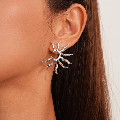 Sylph Statement Earrings for Women Trendy large Chunky Gold Earrings Boho Gold Plated Sun Ray Earrings Simple Big Dangle Drop Stud Earrings Hypoallergenic Fashion Jewelry Gifts for Women Girls in Kuwait