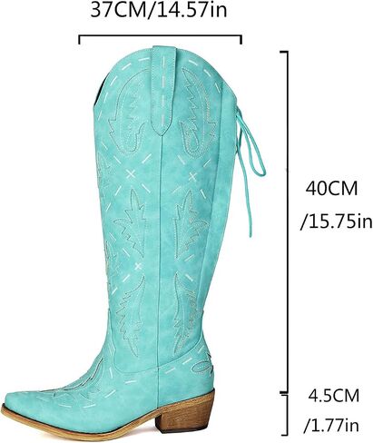 Cowboy Boots Women Knee High Embroidered Western Cowgirl Boot Back Lace Up Chunky Heels Pointed Toe Side Zipper in Saudi Arabia