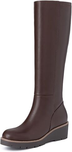 Athlefit Women's Knee High Boots Wedge Platform Comfortable Tall Long Boots with Side Zipper in Kuwait