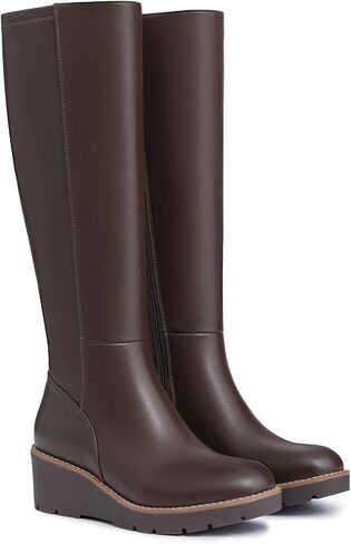 Athlefit Women's Knee High Boots Wedge Platform Comfortable Tall Long Boots with Side Zipper in Kuwait