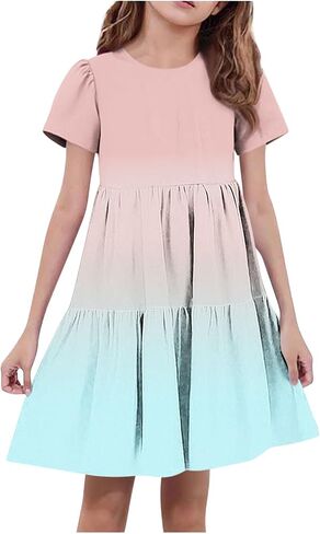 Back to School Dresses for Girls Cute Short Sleeve Midi Dress Summer Holiday Outfits Kids Party Clothes in Saudi Arabia