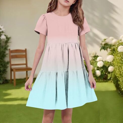 Back to School Dresses for Girls Cute Short Sleeve Midi Dress Summer Holiday Outfits Kids Party Clothes in Saudi Arabia