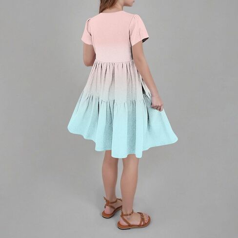 Back to School Dresses for Girls Cute Short Sleeve Midi Dress Summer Holiday Outfits Kids Party Clothes in Saudi Arabia