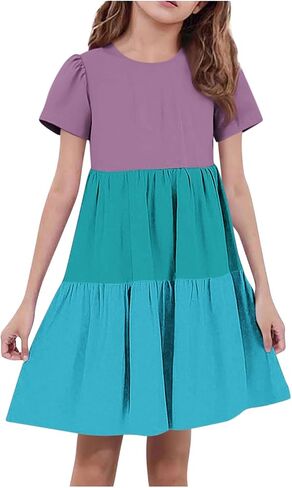 Back to School Dresses for Girls Cute Short Sleeve Midi Dress Summer Holiday Outfits Kids Party Clothes in Saudi Arabia