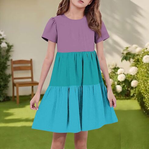 Back to School Dresses for Girls Cute Short Sleeve Midi Dress Summer Holiday Outfits Kids Party Clothes in Saudi Arabia