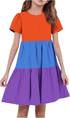 Back to School Dresses for Girls Cute Short Sleeve Midi Dress Summer Holiday Outfits Kids Party Clothes in Saudi Arabia