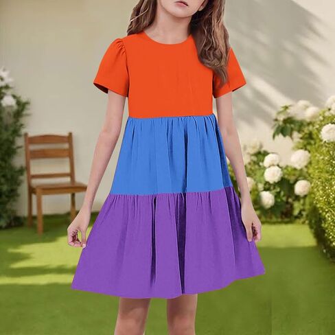 Back to School Dresses for Girls Cute Short Sleeve Midi Dress Summer Holiday Outfits Kids Party Clothes in Saudi Arabia