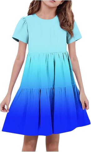Back to School Dresses for Girls Cute Short Sleeve Midi Dress Summer Holiday Outfits Kids Party Clothes in Saudi Arabia