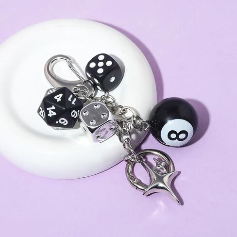 SONGCHANGJEWELRY Black 8 Ball Keychain Dice Polaris Star Charm - Resin & Zinc Alloy Bag Accessory - Y2K Style Gifts for Women Men in Saudi Arabia