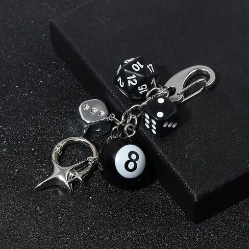 SONGCHANGJEWELRY Black 8 Ball Keychain Dice Polaris Star Charm - Resin & Zinc Alloy Bag Accessory - Y2K Style Gifts for Women Men in Saudi Arabia