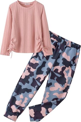 Yekaty Girls' Clothing Sets Ribbed Knit Long Sleeve Shirts and Camo Pants Girls Clothes 2 Piece Fall Outfits in Saudi Arabia