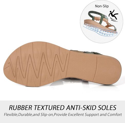 iCKER Women Rhinestone Sandals T-Strap Buckle Bohemian Pearl Crystal Flat Sandals in Kuwait