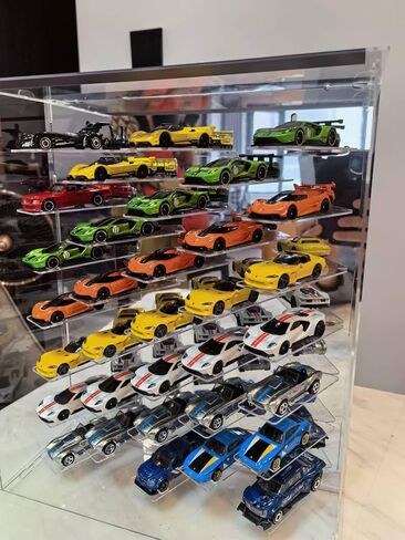 Display Case for Hot Wheels with Lights and Acrylic Cover 1/64 Display Case 45 Degree Angle Toy Cars Storage Case Hold 33 Cars Storage Case for Hot Wheels Gifts for Hot Wheels Collector (Silver) in Saudi Arabia