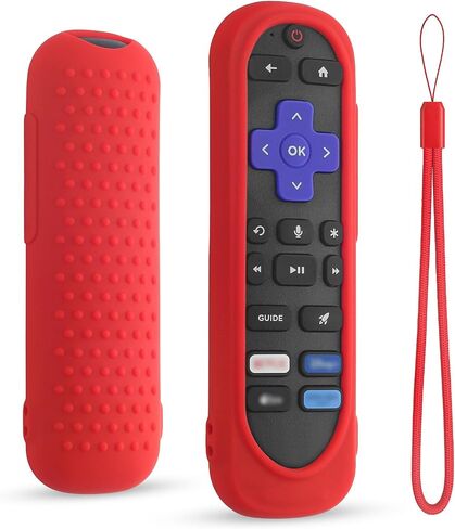 قطعتان من غطاء جهاز التحكم عن بعد من السيليكون لجهاز التحكم عن بعد Roku Tv/Hisense/TCL، غطاء حافظة من السيليكون متوافق مع جهاز التحكم عن بعد الصوتي ذو الأكمام العالمية، غطاء جهاز التحكم عن بعد Roku قابل للغسل مع حبل (أحمر + أزرق متوهج) in Kuwait