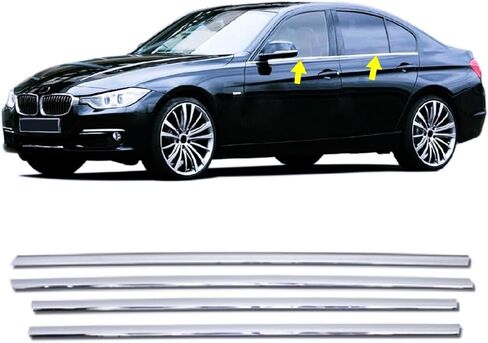 غطاء مطاط النافذة Melexi Chrome Trim 4 PCS من الصلب متوافق مع BMW 3 Series F30 2011 إلى 2018 in Kuwait