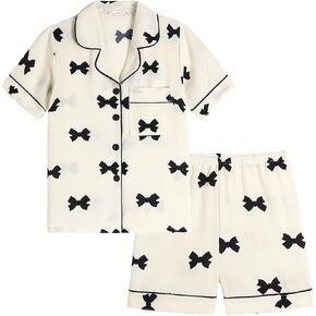 Girls Pajamas Short Sleeve with Shorts Button Down Loose Fit Summer Sleepwear Soft Wrinkle Muslin Nighty 2pcs in Kuwait