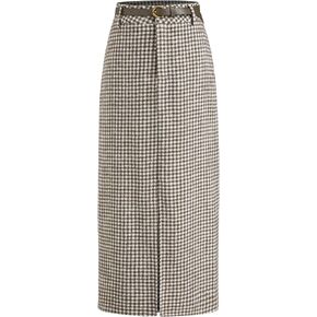 تنانير نبيذ التفاح للنساء تنانير منقوشة مع مزيج من القطن حزام منتصف الخصر تنورة طويلة تنورة طويلة in Kuwait