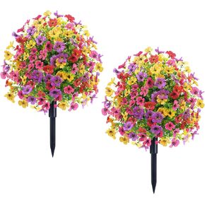 23.6" Purple Faux Flowers for Outdoor Planters, Artificial Flowers for Outdoors UV Resistant Topiary Ball Trees, Faux Bushes with Ground Stake,Greenery Fake Plants for Garden Front Porch Decorations in Saudi Arabia