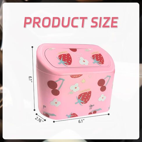 Mini Car Trash Can with Lid – Cute Strawberry Pink Trash Can for Women with 5 Bags, Girly Automotive Organizer for Front and Back Seat, Car Accessories for Teen Girls, SUV, Truck, Sedan in Saudi Arabia