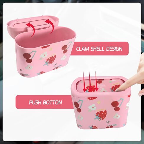 Mini Car Trash Can with Lid – Cute Strawberry Pink Trash Can for Women with 5 Bags, Girly Automotive Organizer for Front and Back Seat, Car Accessories for Teen Girls, SUV, Truck, Sedan in Saudi Arabia