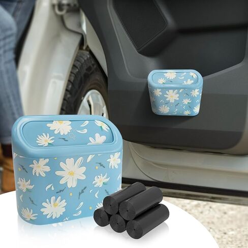 Mini Car Trash Can with Lid – Cute Strawberry Pink Trash Can for Women with 5 Bags, Girly Automotive Organizer for Front and Back Seat, Car Accessories for Teen Girls, SUV, Truck, Sedan in Saudi Arabia